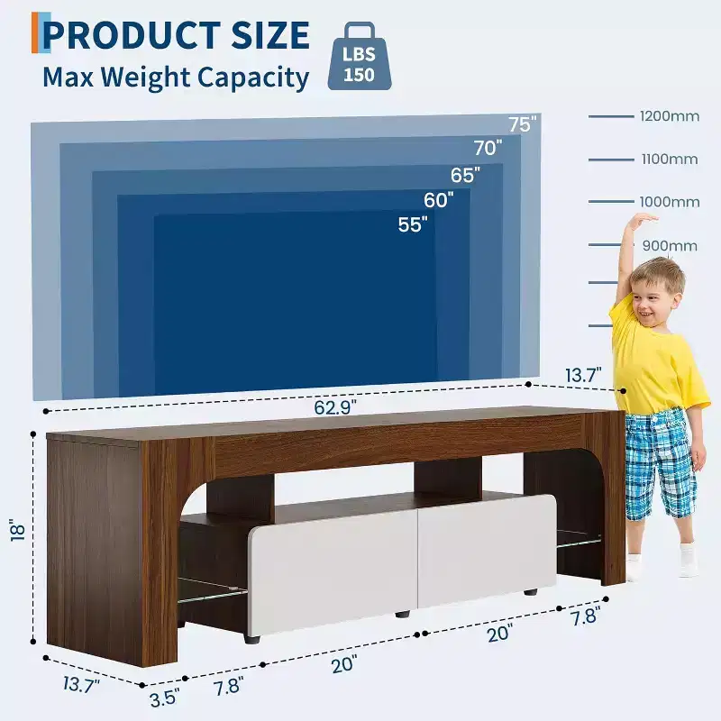 TV Stand with LED Lights for 50-75 Inch TVs, Modern Media Console with Large Storage Drawer, Entertainment Center for Living Room Bedroom - Walnut