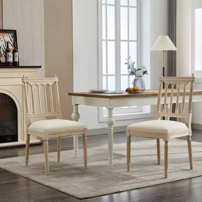 GDFStudio Guo Mid-Century Modern Rubberwood Linen Upholstered Dining Chairs (Set of 2)