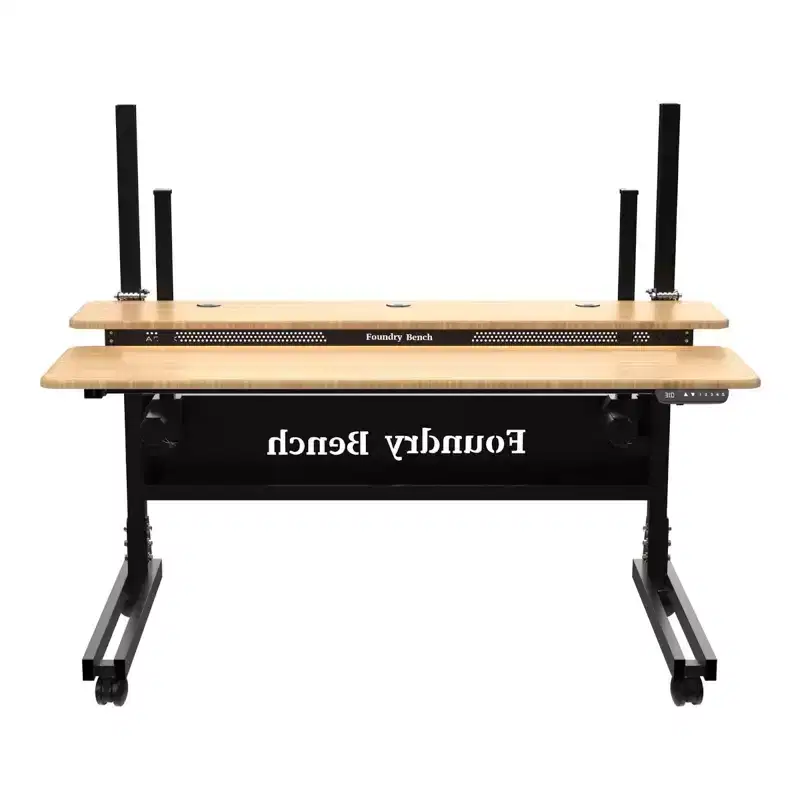 Versadesk 60 Foundry Bench Height Adjustable Standing Desk with Split Level Top & Wheels, Natural Bamboo Surface