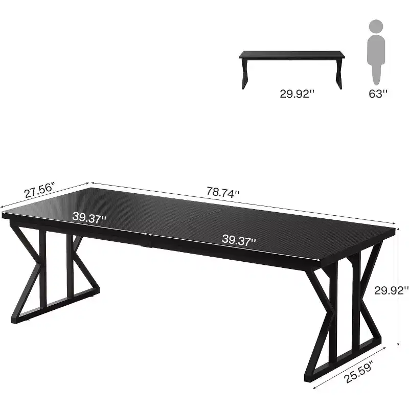 Lantine 78.74-Inch Large Executive Desk, Industrial Home Office Computer Desk, Simple Long Writing Study Table Business Furniture (Black)