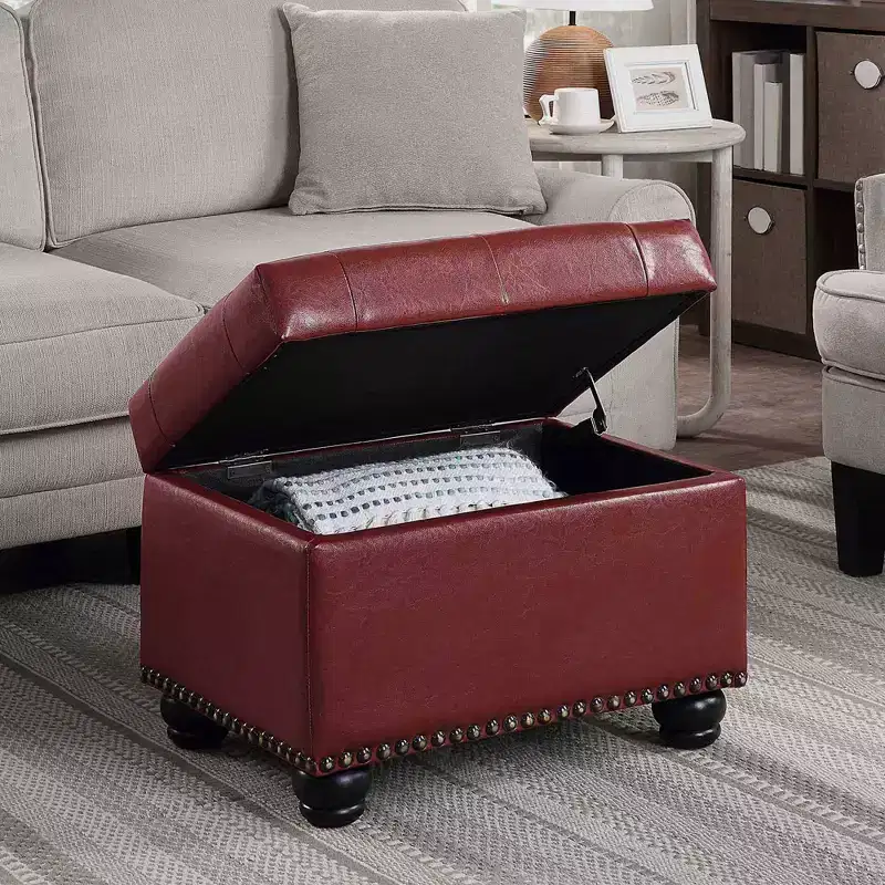 Breighton Home Designs4Comfort 5th Avenue Storage Ottoman: Hinged Lid, Faux Leather Seating