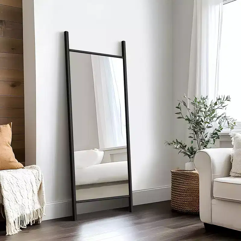 24 in. W x 63 in. H Ladder-Style Solid Wood Framed Mirror in Brown