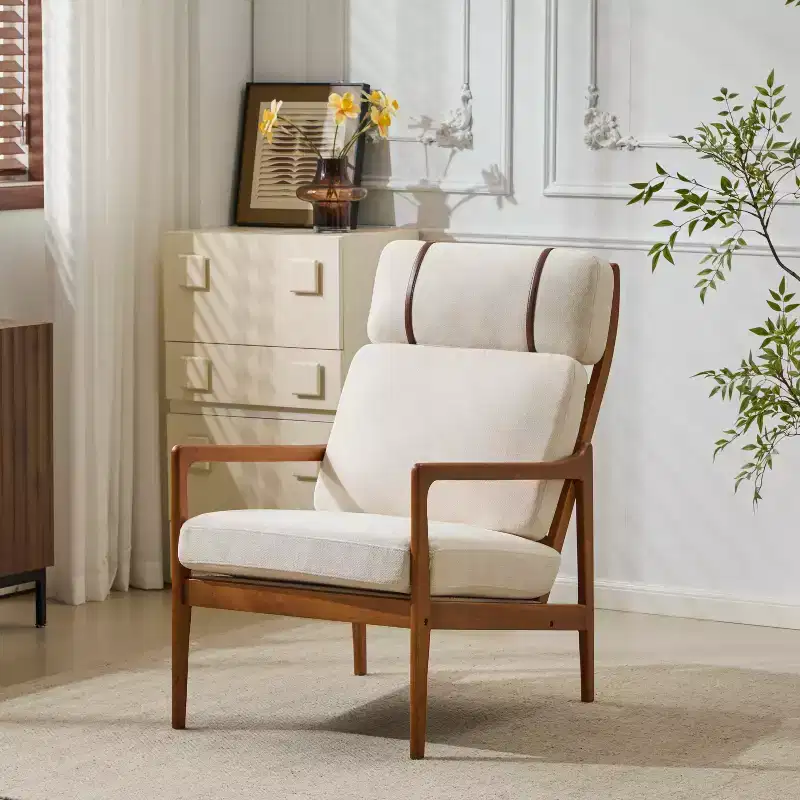 Mid-Century Accent Armchair Duo  High-Back Solid Wood Frame, Lounge Chairs for Living Room, Bedroom or Reading Nook