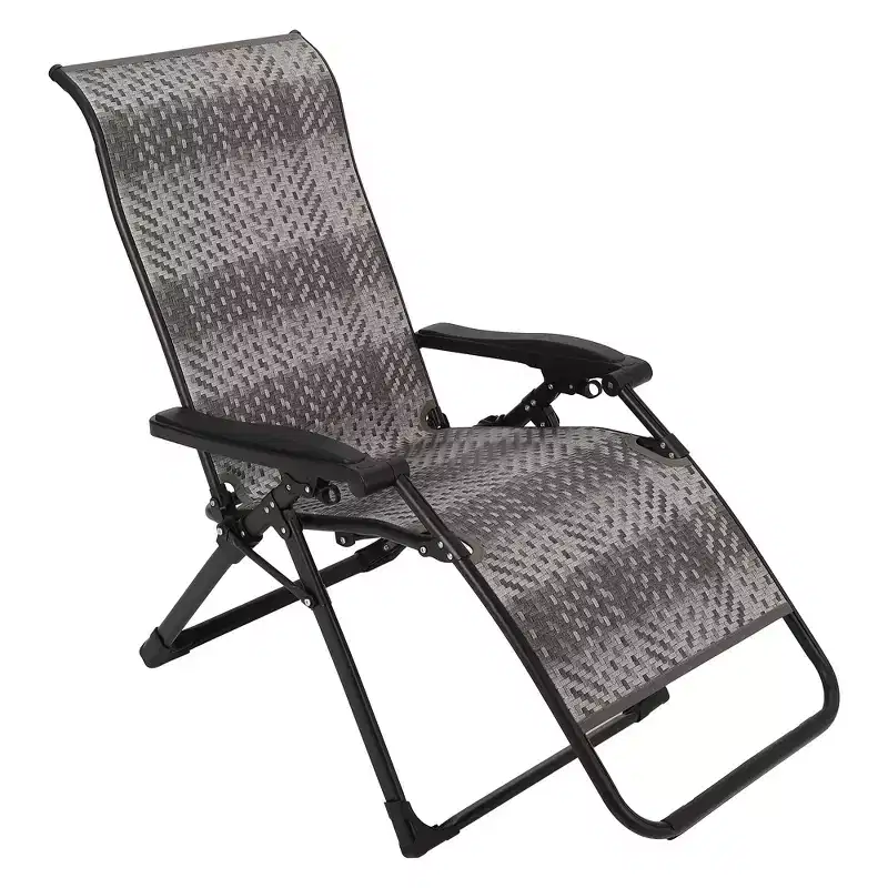 1 PCS Patio Rattan Reclining Folding Chair, Adjustable & Portable Lounge Chair, Iron Pipe Frame
