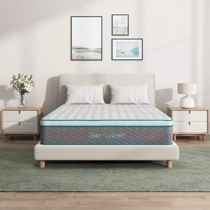 12 Breathable Bamboo Charcoal Memory Foam Hybrid Mattress - Medium Firm - Compatible with Platform Bed, Box Spring, or Slat Base