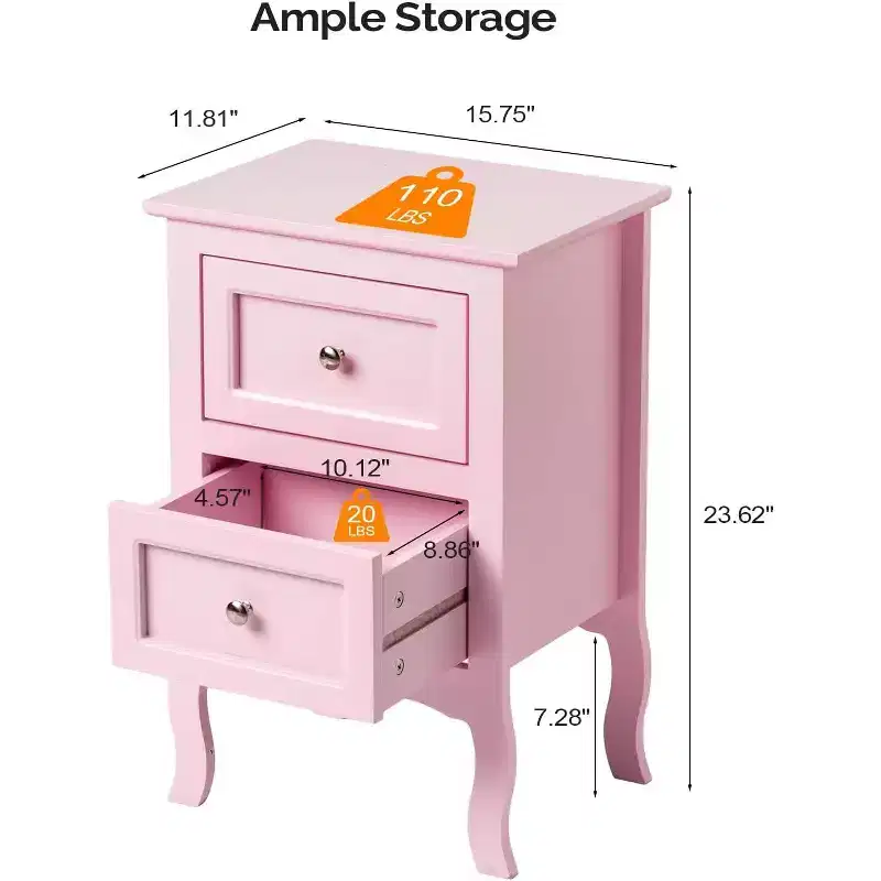 Nightstand Set of 2 with 2 Drawers - Pink