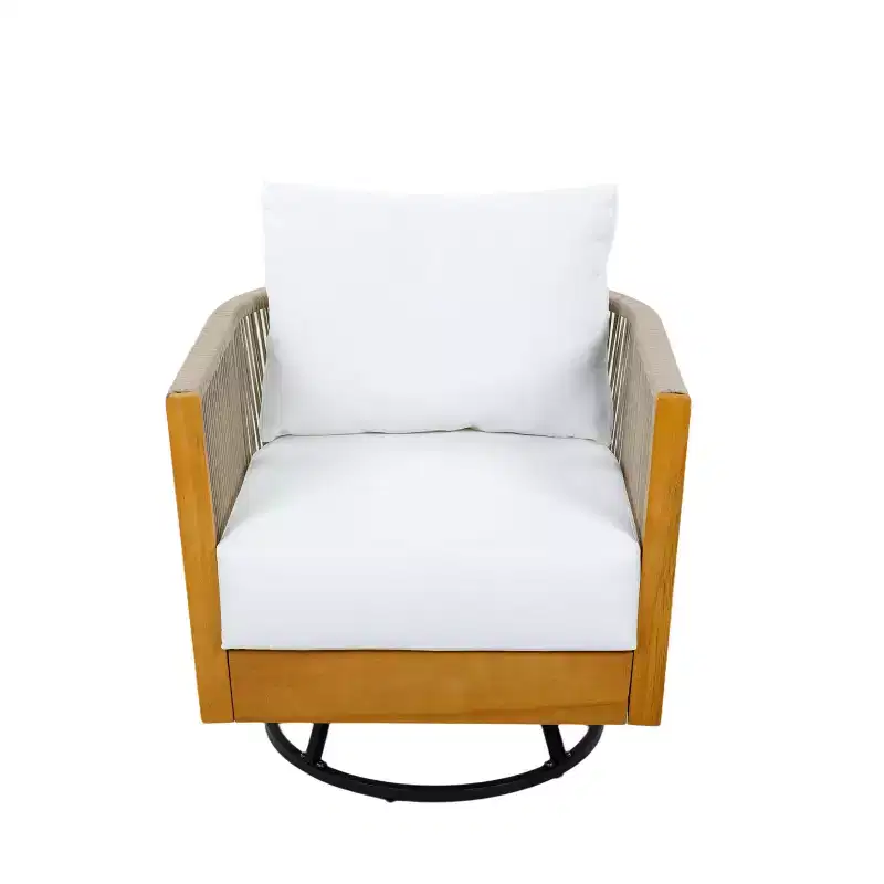 Christopher Knight Home Lucian Modern Patio Acacia Wood Handwoven Rope 360 Swivel Chair