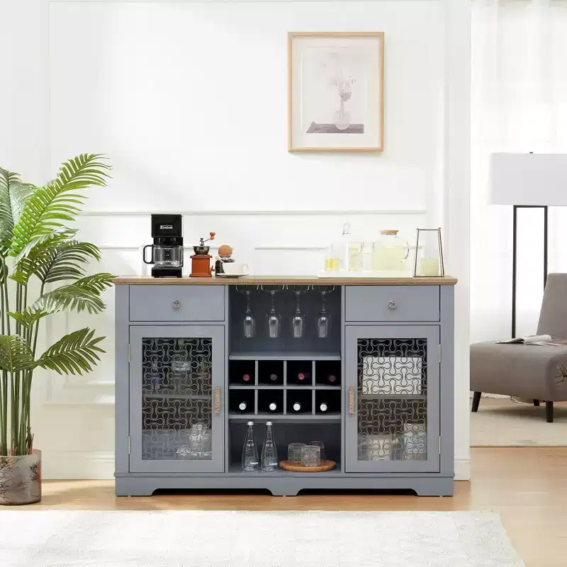 Buffet Sideboard Cabinet 2 Drawers 2 Doors, Coffee Bar Cabinet, Kitchen Dining Room Buffet Shelves, Modern Farmhouse Rack Cupboard