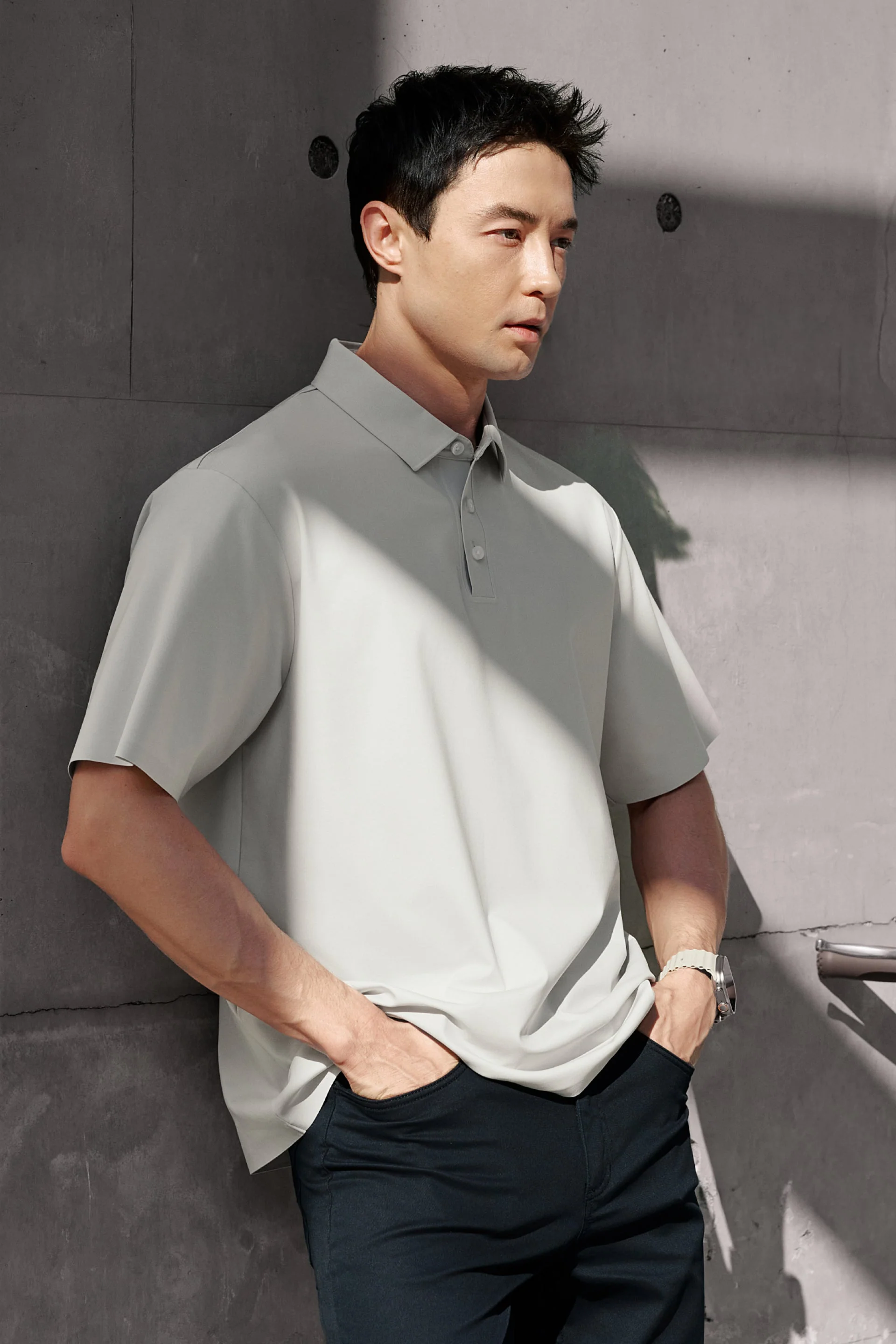 Seamless Stretch Polo – Light Grey