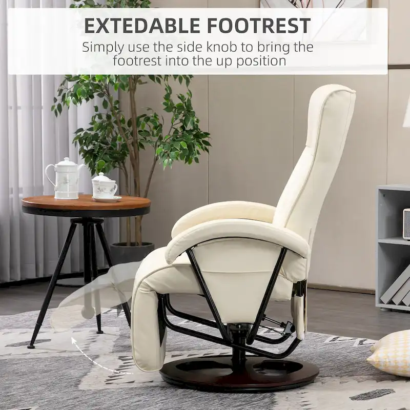 HOMCOM PU Recliner with Footrest, Lounge Chair with 135 Adjustable Backrest, Swivel Wood Base