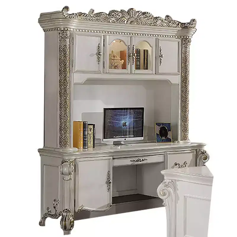 89" Vendome Desks Antique Pearl Finish - Acme Furniture: Wood Composite, Open Storage Shelf, No Tools Assembly