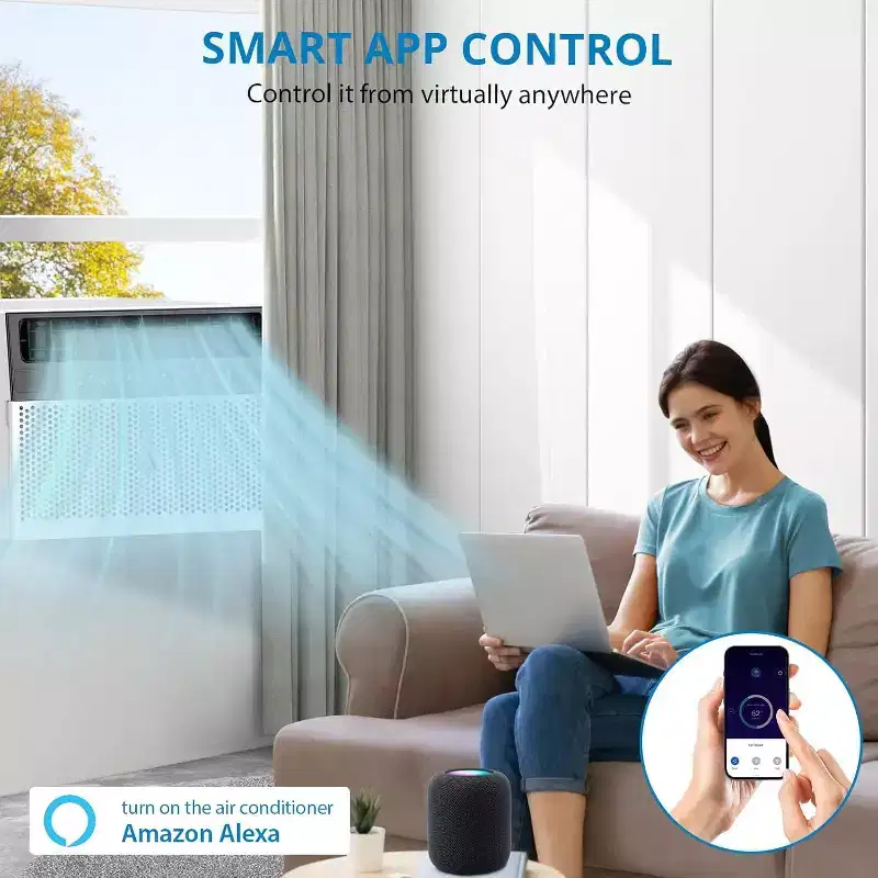 8,000 BTU U-Shaped Smart Inverter Air Conditioner C Cools up to 450 Sq. Ft., Ultra Quiet with Open Window Flexibility, Ultra Quiet, Energy Efficient