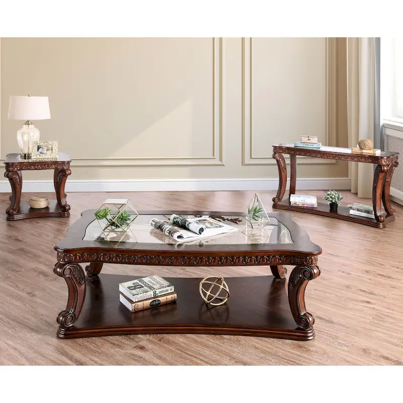 Traditional 26-Inch Side Table | Oak Finish | Glass Top | Wood Shelf Base | Living Room