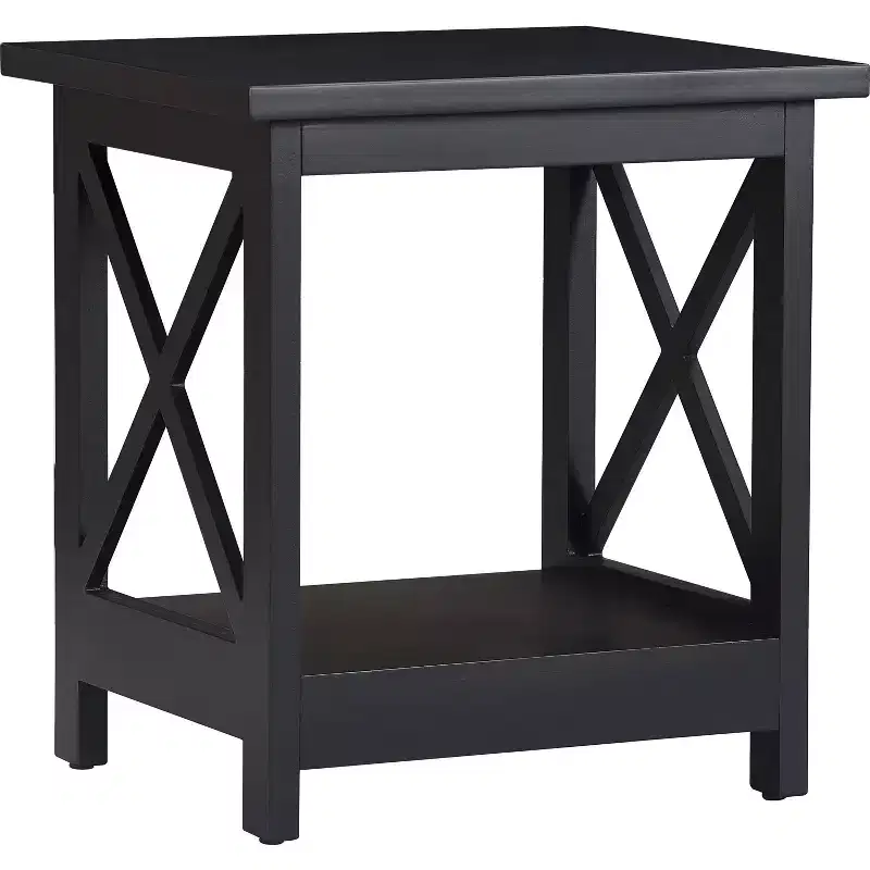 Modern Farmhouse Side Table Black with X-Lattice Sides and Bottom Shelf
