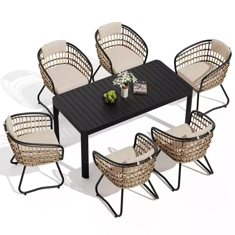 Crestlive Products 6 Person Aluminum Outdoor Dining Set Rectangular Expandable Dining Table with chairs Waterproof Rust-Proof All Weather