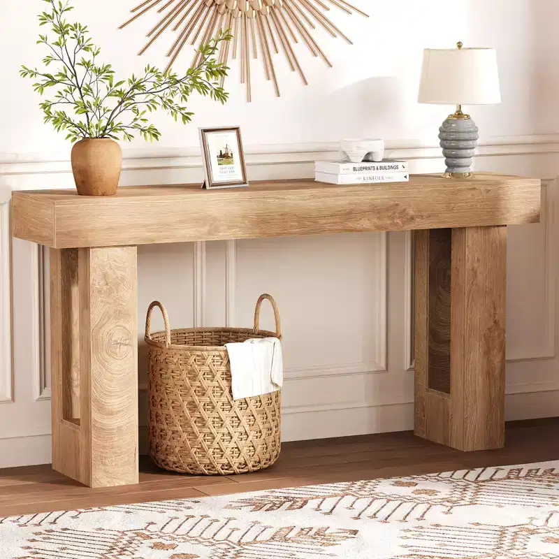 63-Inch Long Console Table - Sofa Table Behind The Couch, Farmhouse Wooden Rectangular Table for Entrance, Hallway, Living Room