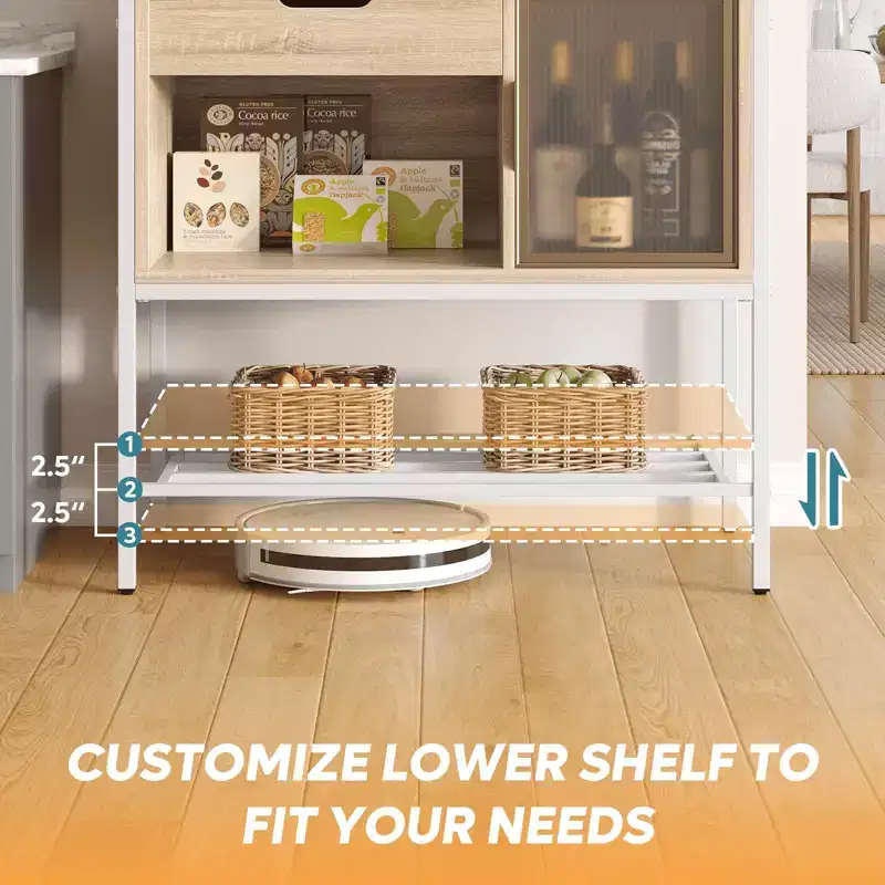 Besiter 60 Kitchen Baker's Rack with LED Light 6-Tier Microwave Stand with Storage Drawer Cabinet & 8 Hooks
