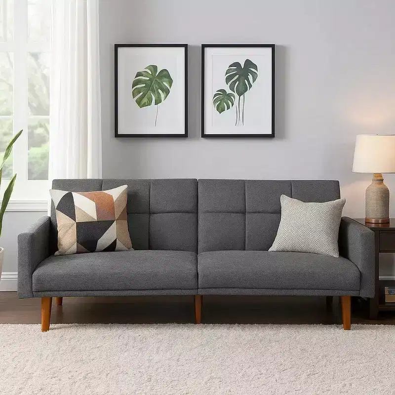 Royal Hampton Fabric Adjustable Sofa with Square Tufted Back, Light Gray