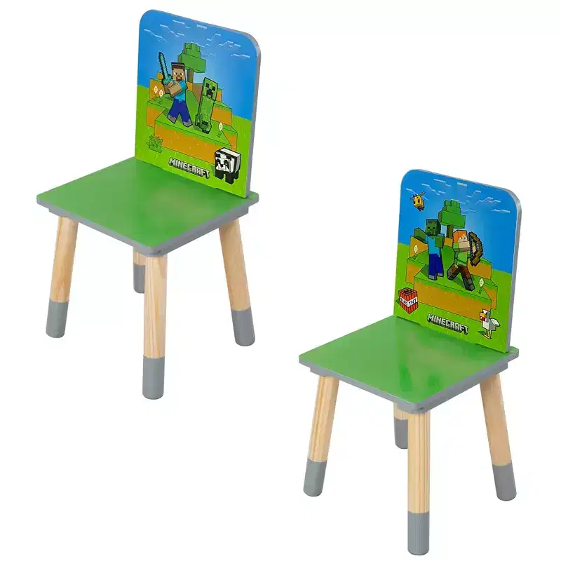 Minecraft Kids Wooden Table & Chair Set - Green & Blue, 3-Piece Decor