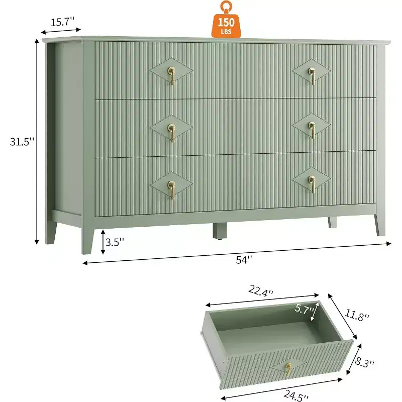 6-Drawer Chest of Drawers with Metal Handles, Wooden Storage Cabinet for Bedroom, Living Room, Hallway