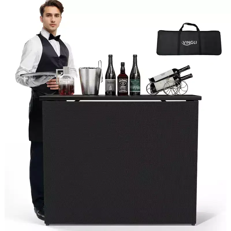 VINGLI 45 Commercial Grade Portable Bar Table for Events, Mobile Bartending Station, Outdoor Indoor Pop Up Bar Table with Skirt