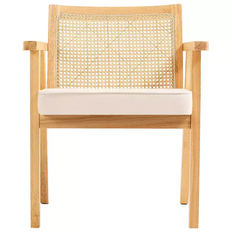 VEVOR Mid Century Modern Rattan Chair, Upholstered Velvet Accent Chair with Rattan Back, Retro Living Room Chair for Living Room, Bedroom, Beige