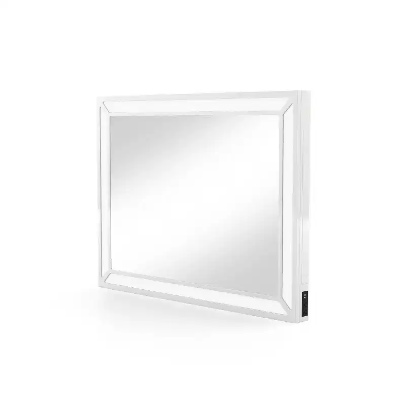 Contemporary LED Vanity Mirror With USB Port and 2 Pocket Drawers, 47.25 x 36 Inches, Luminous White