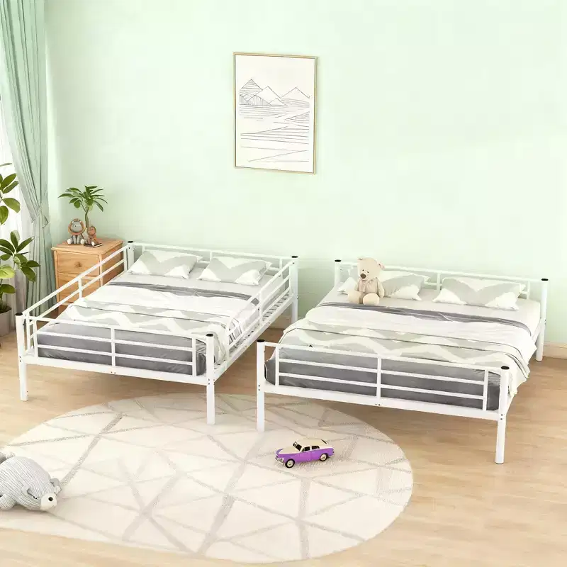 Luxystar Full XL Over Queen Bunk Bed, Metal Frame with Safety Guardrails, Split into Two Standalone Beds for Apartment