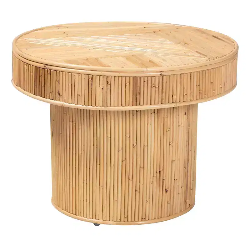 bali & pari Iryna Natural Rattan End Table Light honey: 17.7" High, No Assembly, Round Plywood Frame