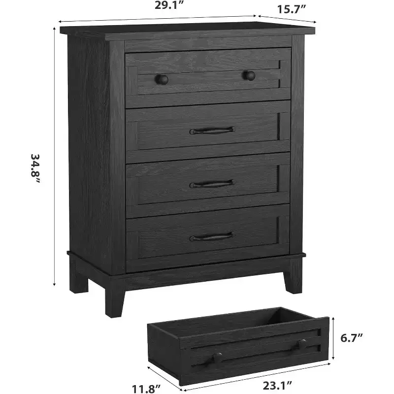 Acekool 4 Drawer Dresser, Tall Vertical Chest with Deep Storage Drawers, Modern Closet Organizer for Bedroom and Living Room