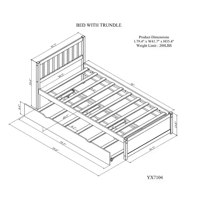 Twin Size Bed Frame with Trundle,Wood Platform Bed with Headboard,Twin Bed Frames for Kids,Teens,Adults,No Spring Needed, Grey