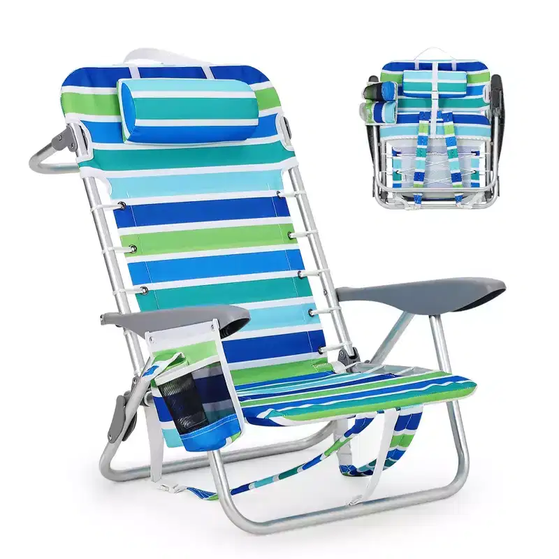 Seat Back Rope, Headrest, and Storage Bag, Folding Outdoor Beach Chair, Portable and Durable