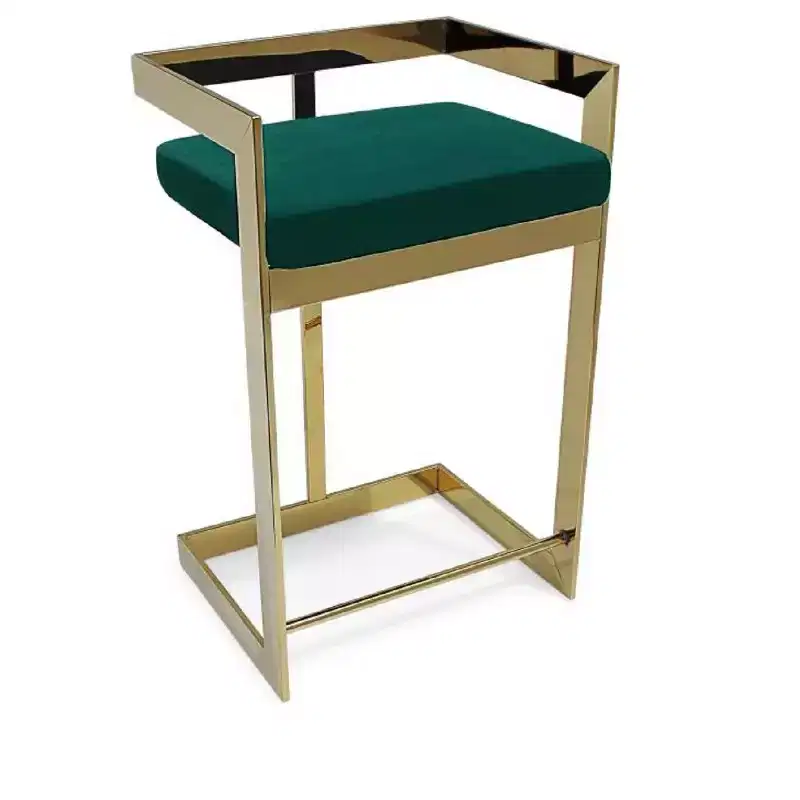 HomeRoots 30 Green and Gold Metal and Velvet Low Back Bar Height Bar Chair