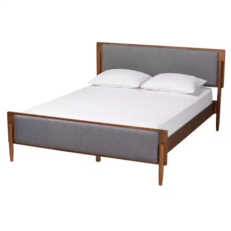 King Powers Fabric and Wood Platform Bed: Mid-Century Design, Foam Padded, No Box Spring Required