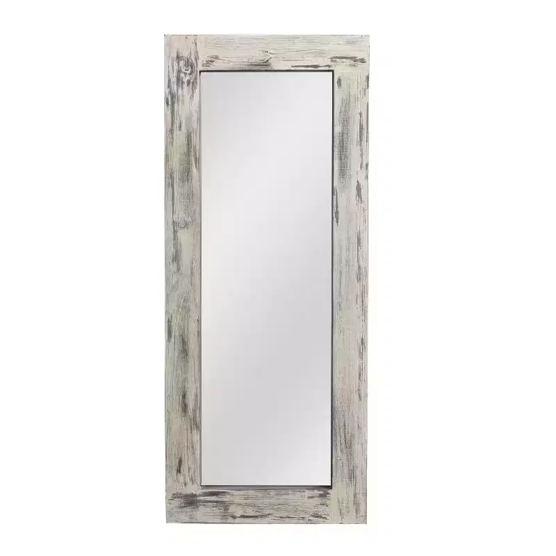 PexFix 24 in. W x 58 in. H Farmhouse Rectangular Solid Wood Framed Full Length Leaning Mirror in Weathered White