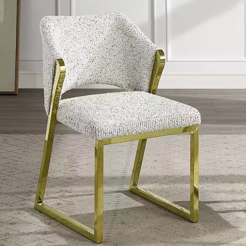 Luxury Teddy Faux Shearling Dining Chair with Mirrored Gold Stainless Steel Legs