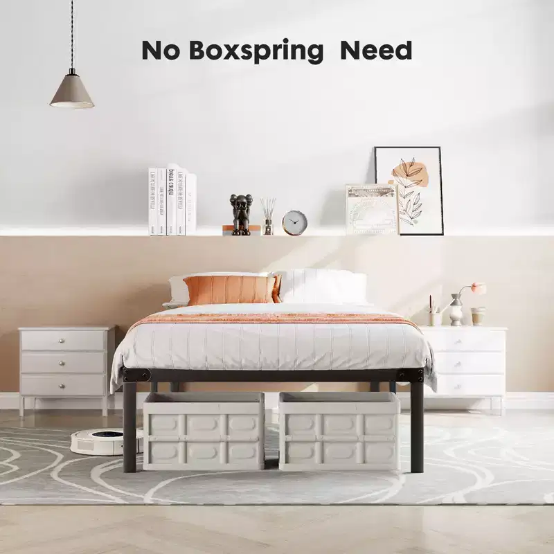 Black 14 Inches Height Duty Metal Platform No Box Spring Needed Bed Frame | Black