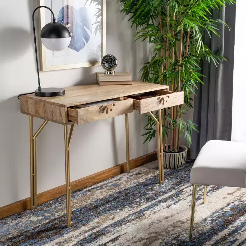 Lily 2 Drawer Desk - DSK9006 - Natural/Brass - Safavieh
