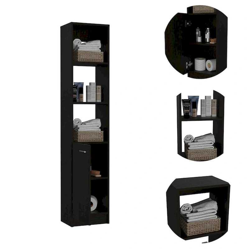 2-Shelf Rectangle Bathroom Linen Cabinet Light Oak/Black/White
