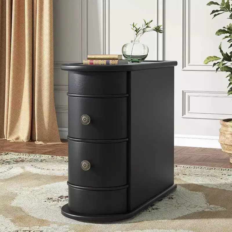 Black / Brown / Brown Oak / Off White / Walnut Oval 2-Drawer Narrow Side Table (for 1)