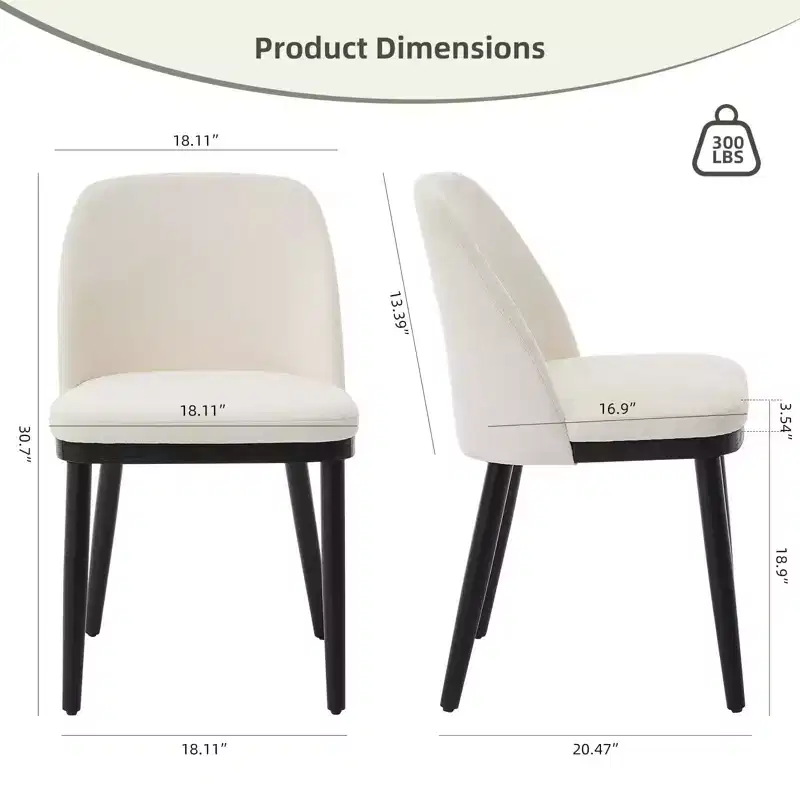 Modern Dining Chairs Set of 4/6, Linen Upholstered Accent Chairs with Curved Back and Sturdy Wooden Legs, for Kitchen, Dining Room, Living Room