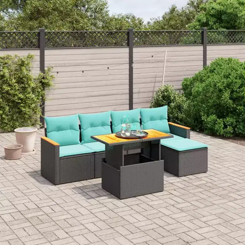vidaXL 6 Piece Patio Sofa Set with Cushions Poly Rattan