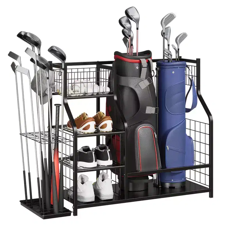 Golf Bag Organizer,Sports Equipment Organizer, Sports Organizer for Garage,Golf Bag Stand for Garage with Baskets,Hooks