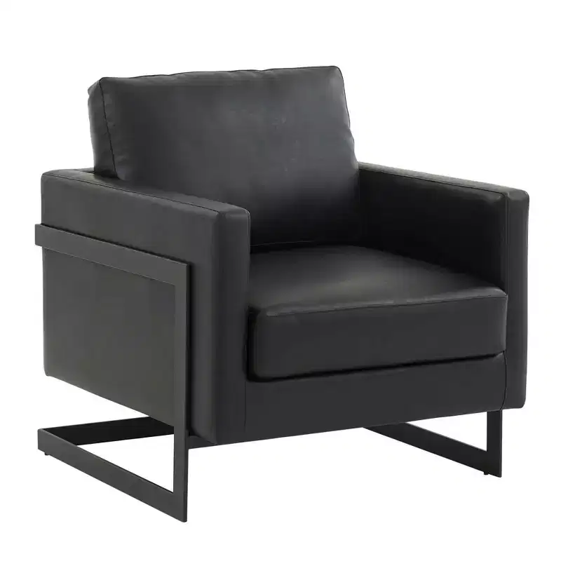 Lincoln PU Leather Accent Chair Modern Upholstered Seat with Black Steel Frame, Comfortable Armchair for Living Room, Bedroom, Office