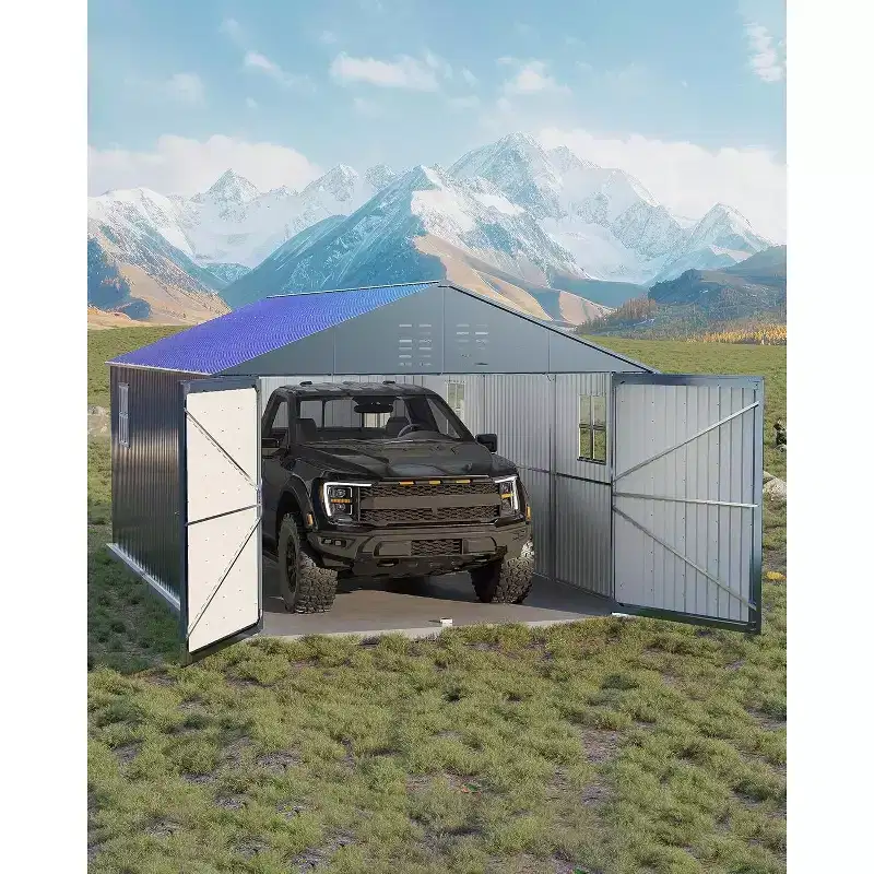 12x20 FT Galvanized Steel Carport, Vertical Roof, 2-Car