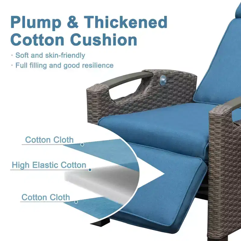 Okak 90-150 Patio Recliner Chair with Adjustable Footrest&Rattan Frame,Outdoor Lounge Chair Accent Chair with Side Table,350lbs Max