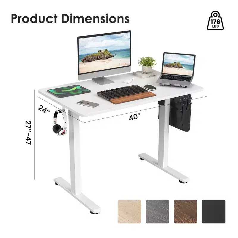 JVNOXK 40 x 24-inch Electric Height-Adjustable Desk Adjustable Height Sit-Stand Home Office Desk with Extension Panel White