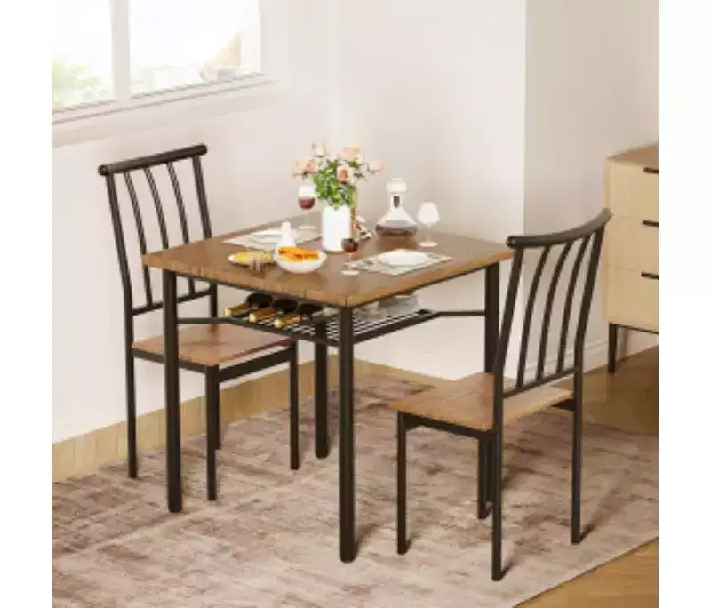 2 Sets of MDF & Iron Square Dining Table with 2 Chairs Each,