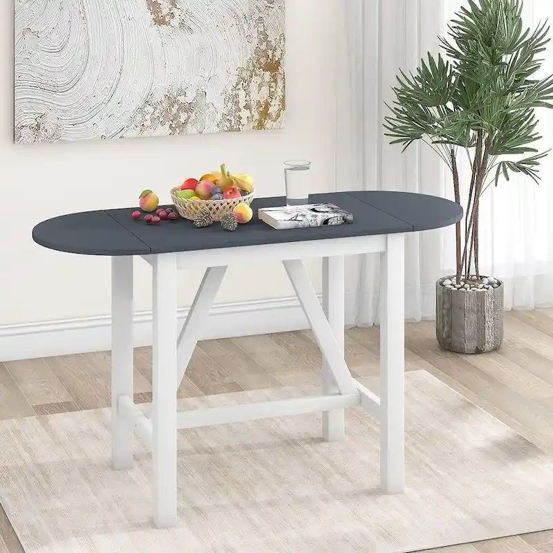 3-Piece Wood Counter Height Drop Leaf Dining Table Set with 2 Upholstered Dining Chairs