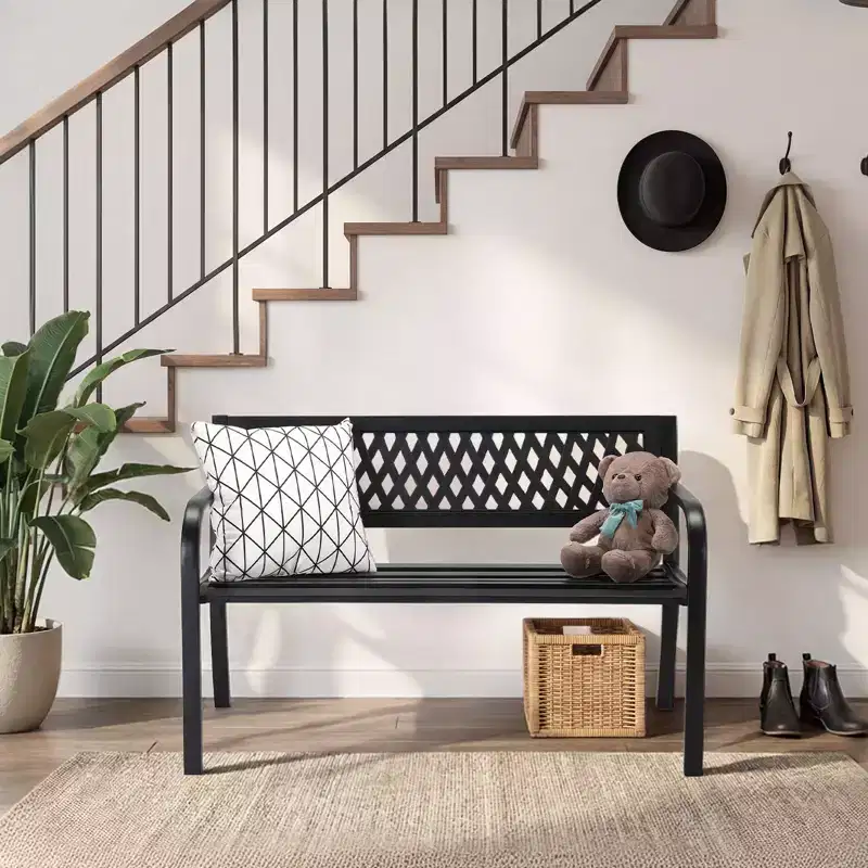 Karl Home | 47 in. Black Steel Outdoor Bench